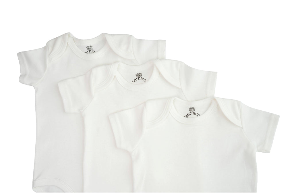 100% Cotton  Baby Bodysuits 3 Pack Soft Newborn  Short Sleeve Baby Vests 0-12 Months White